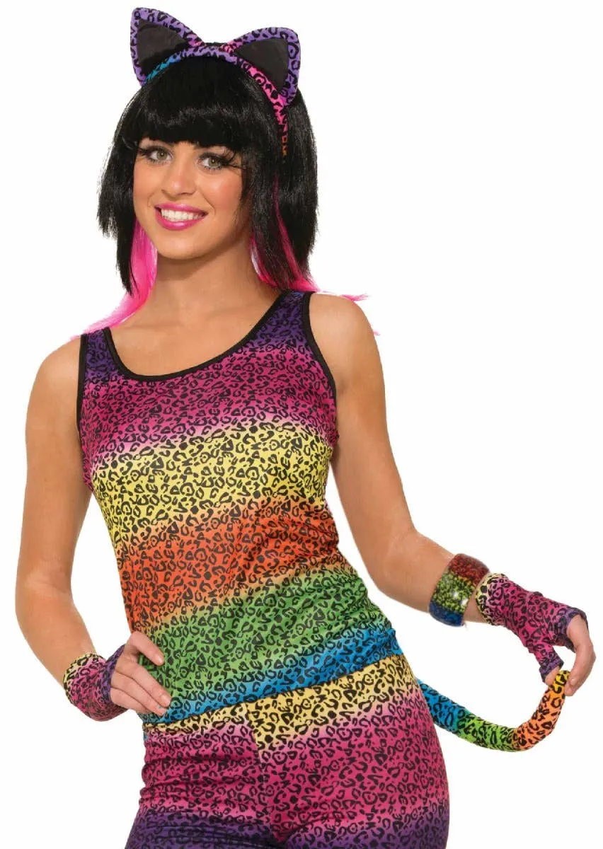Party Animal Womens Rainbow Leopard Print Cat Accessory Kit