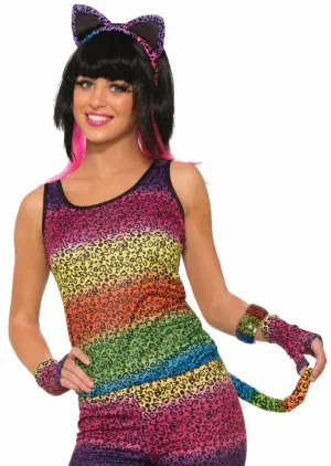 Party Animal Womens Rainbow Leopard Print Cat Accessory Kit