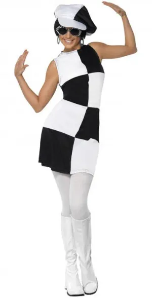 Party Girl Womens 1960s Black and White Mod Costume