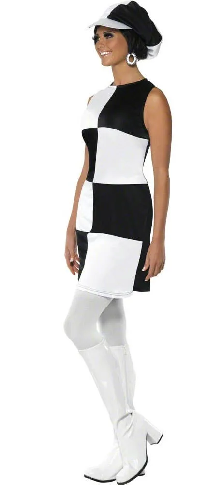 Party Girl Womens 1960s Black and White Mod Costume