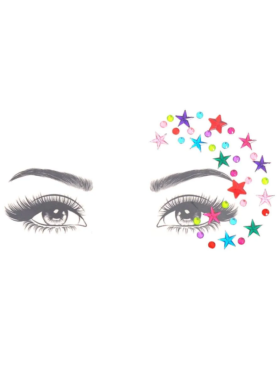 Party Popper Rainbow Stars Stick On Face Jewels