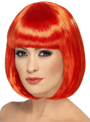 Partyrama Neon Red Bob Womens Costume Wig with Fringe