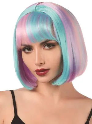 Pastel Blue and Purple Womens Bob Costume Wig with Fringe