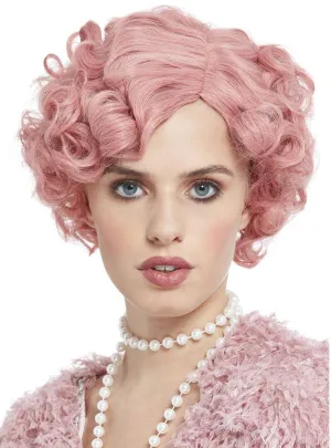 Pastel Pink 1920s Curly Flapper Womens Costume Wig