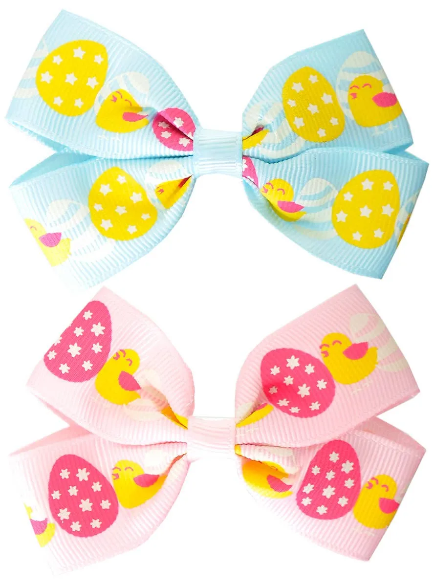 Pastel Pink and Blue Easter Hair Bow Clips