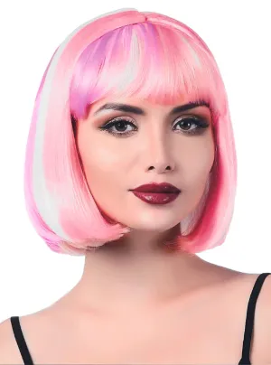 Pastel Pink and Purple Womens Bob Costume Wig with Fringe