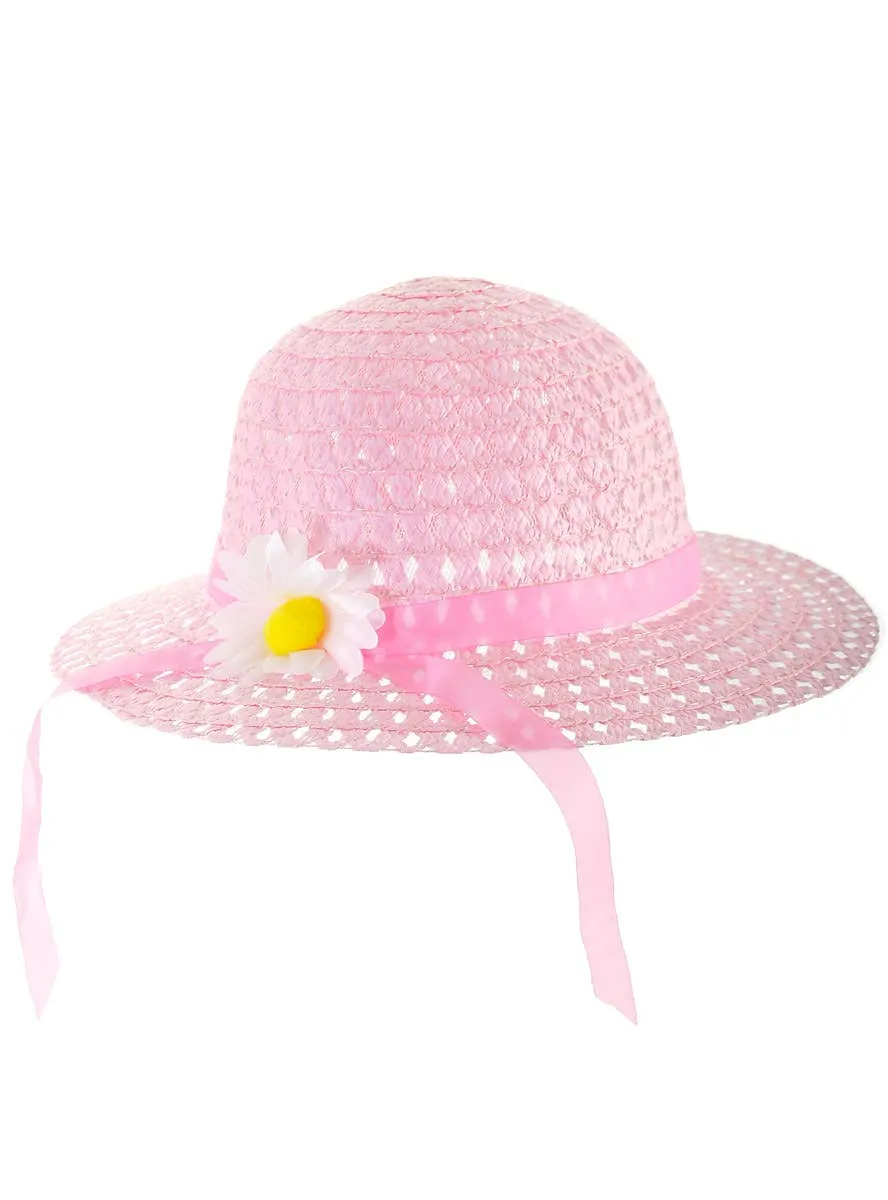 Pastel Pink Girls Spring Costume Hat with Flower