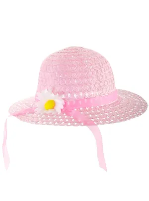 Pastel Pink Girls Spring Costume Hat with Flower