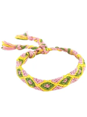 Pastel Pink Green and Yellow Braided 1970s Hippie Costume Bracelet
