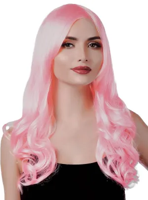 Pastel Pink Womens Long Wavy Costume Wig