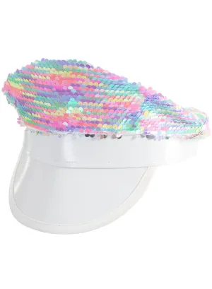 Pastel Rainbow Sequinned White Festival Hat