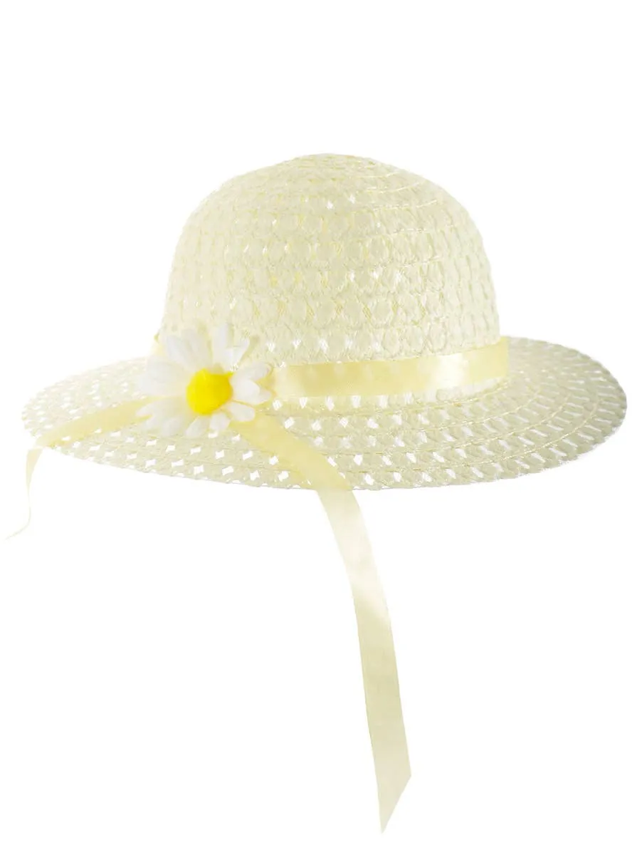 Pastel Yellow Girls Spring Costume Hat with Flower