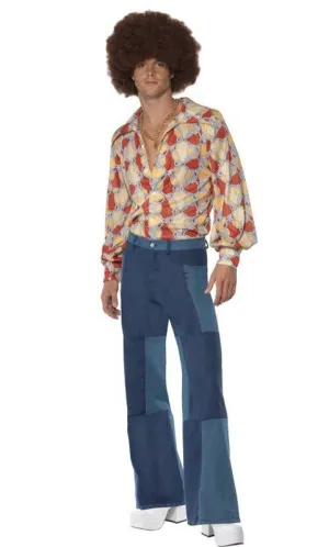 Patchwork Mens 70s Disco Flares Costume Pants