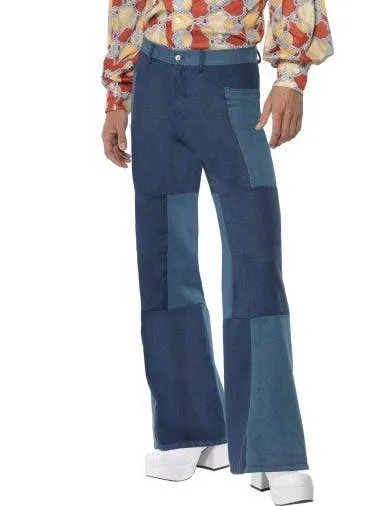 Patchwork Mens 70s Disco Flares Costume Pants
