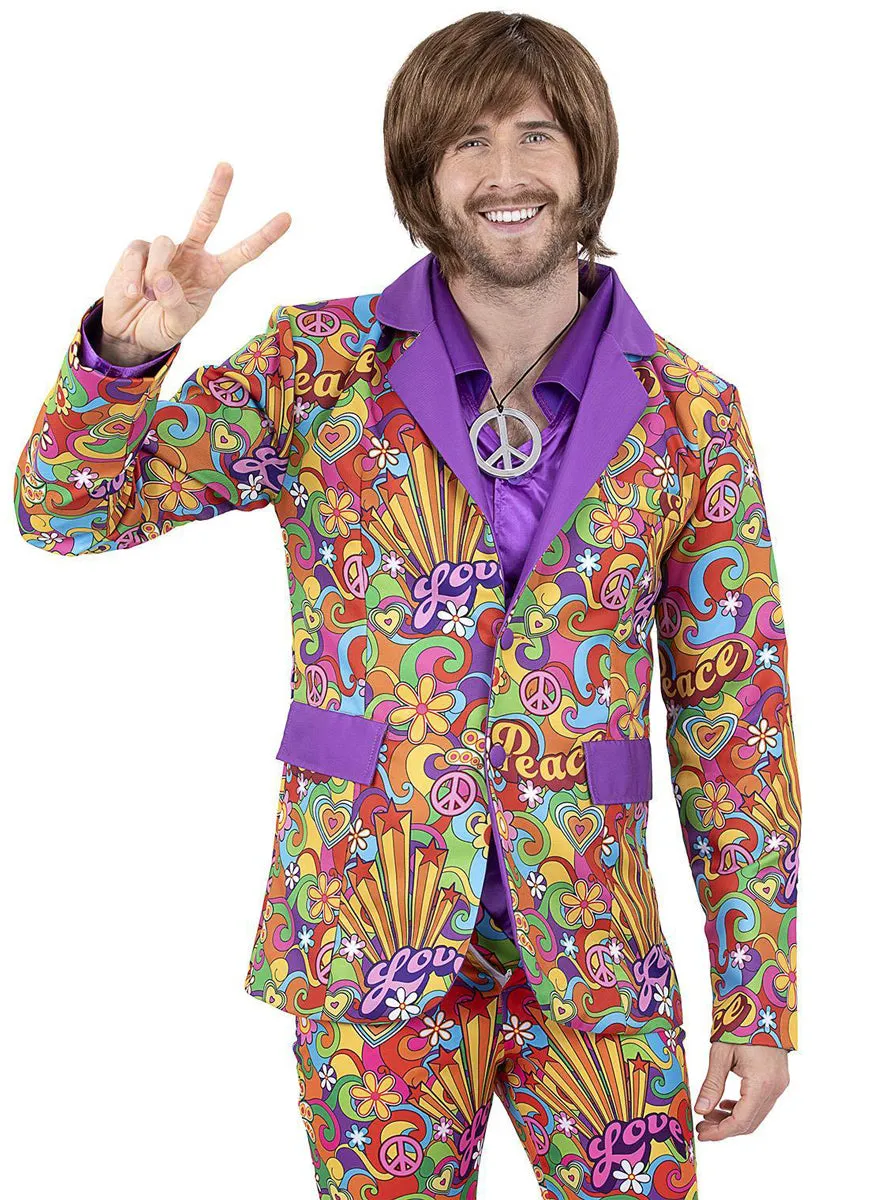 Peace And Love Mens 60s Rainbow Hippie Costume Jacket