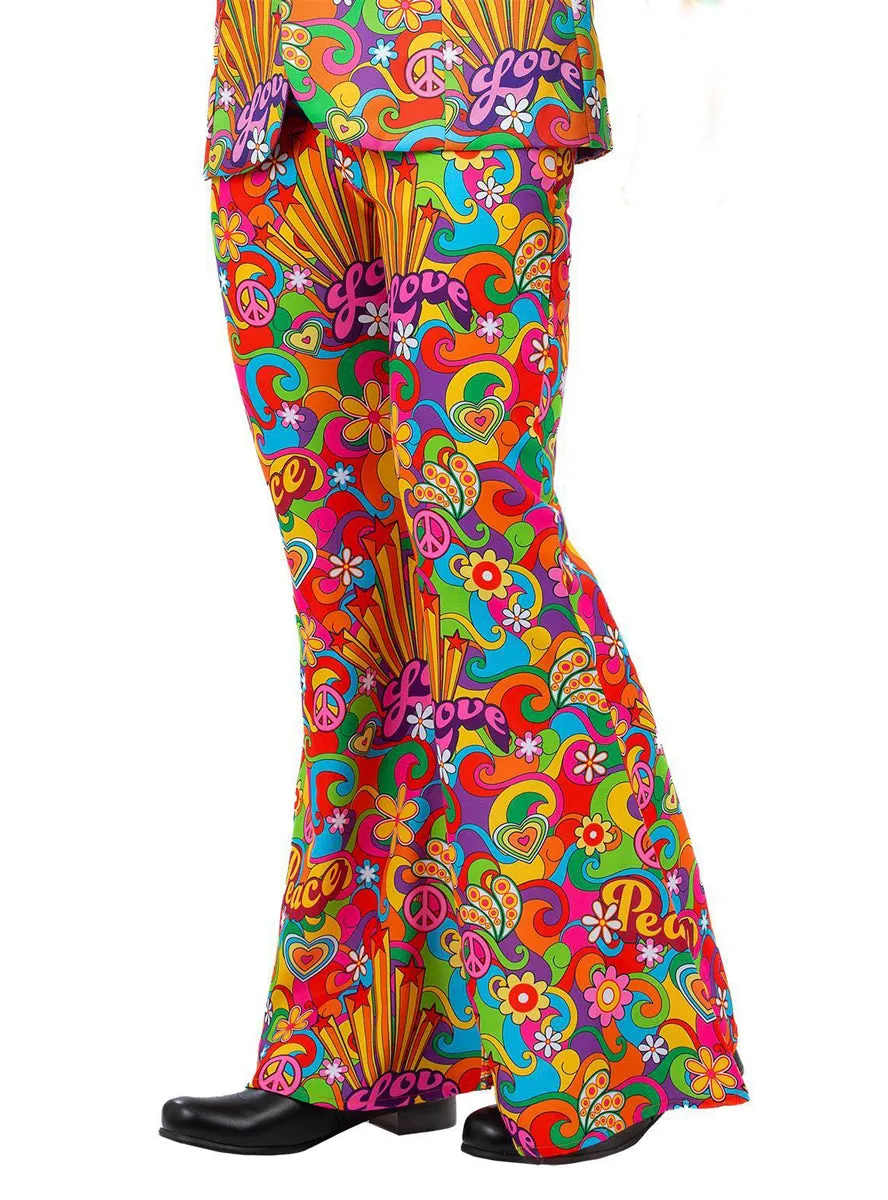 Peace And Love Mens Rainbow Plus Size Flared 60s Costume Pants