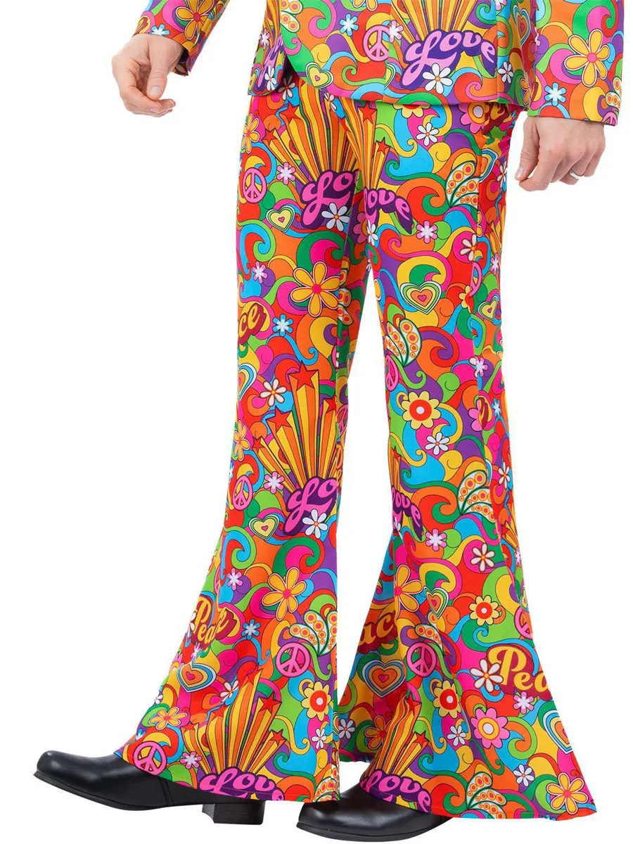 Peace And Love Mens Rainbow Plus Size Flared 60s Costume Pants