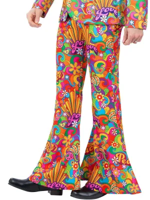 Peace And Love Mens Rainbow Plus Size Flared 60s Costume Pants