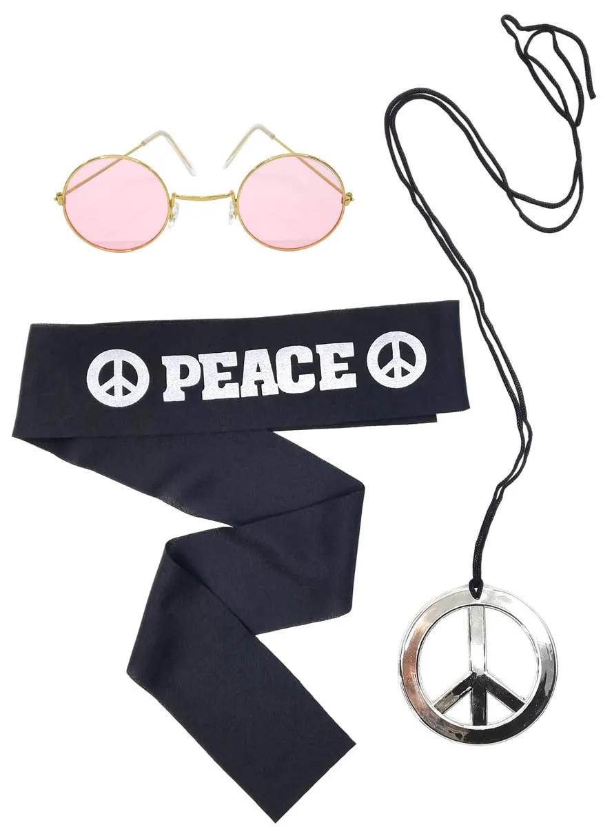 Peace Hippie 3 Piece 1970s Costume Accessory Set