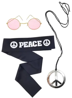 Peace Hippie 3 Piece 1970s Costume Accessory Set