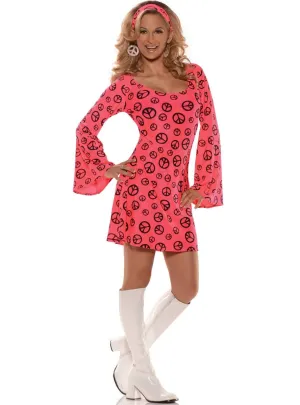 Peace Sign Womens Pink 70s Hippie Costume Dress