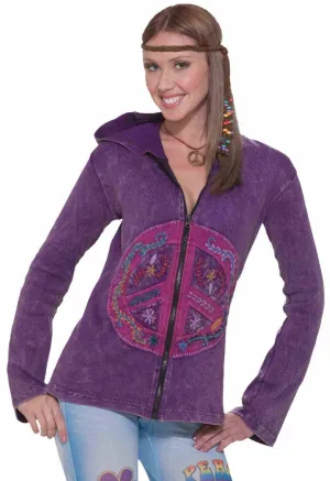 Peace Sign Womens Purple Hippie Costume Jacket