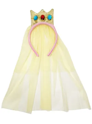Peachy Princess Crown Costume Headband With Yellow Veil