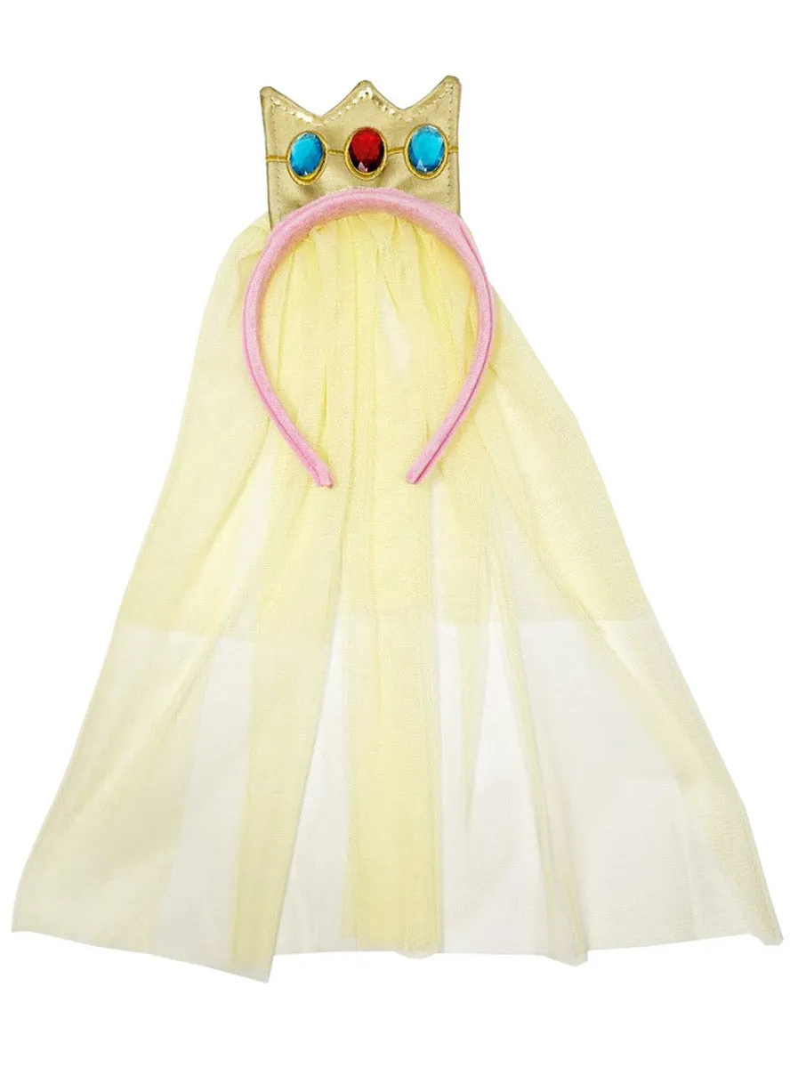 Peachy Princess Crown Costume Headband With Yellow Veil