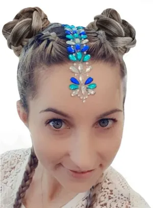 Peacock Blue and Silver Stick On Hair Jewels