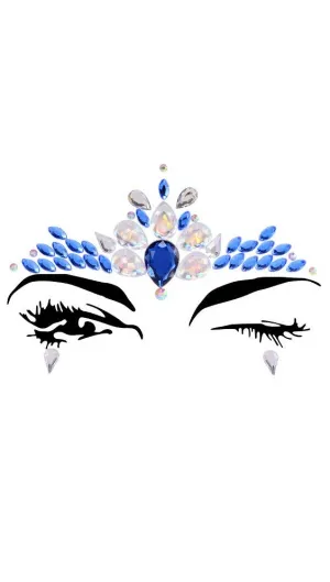 Peacock Blue And White Festival Face Jewels Costume Accessory