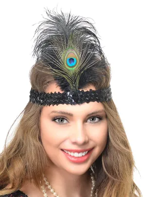 Peacock Feather Womens 1920s Flapper Headband Costume Accessory