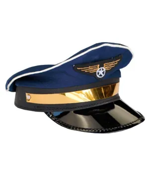 Peaked Blue Flight Captain Pilot Costume Hat