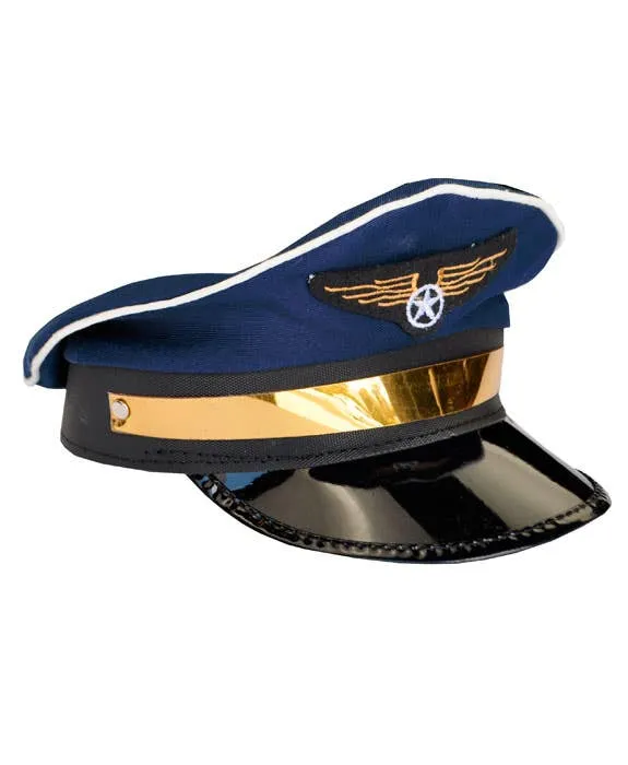 Peaked Blue Flight Captain Pilot Costume Hat