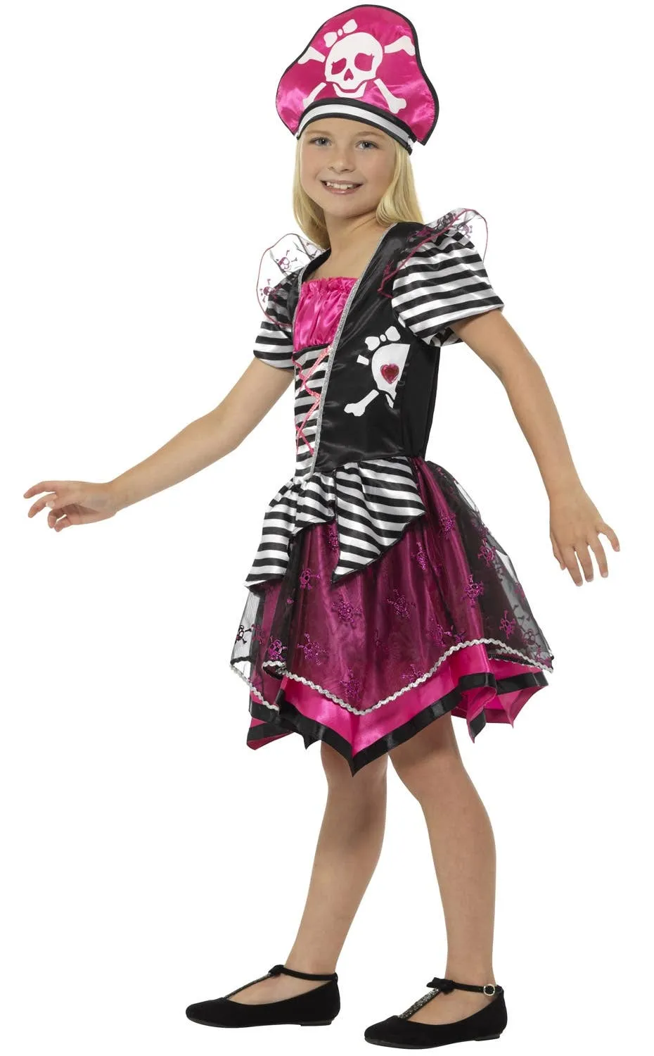 Perfect Pirate Pink and Black Girls Fancy Dress Costume