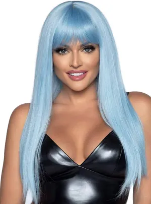 Periwinkle Blue Womens Long Straight Costume Wig with Fringe