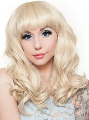 Pin Up Curly Blonde Womens Fashion Wig with Bangs