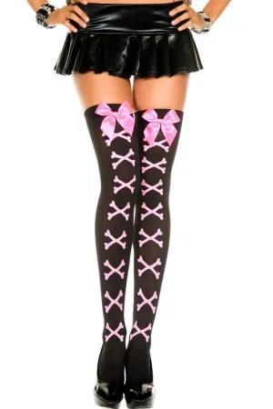 Pink Bows and Crossbones Thigh High Stockings