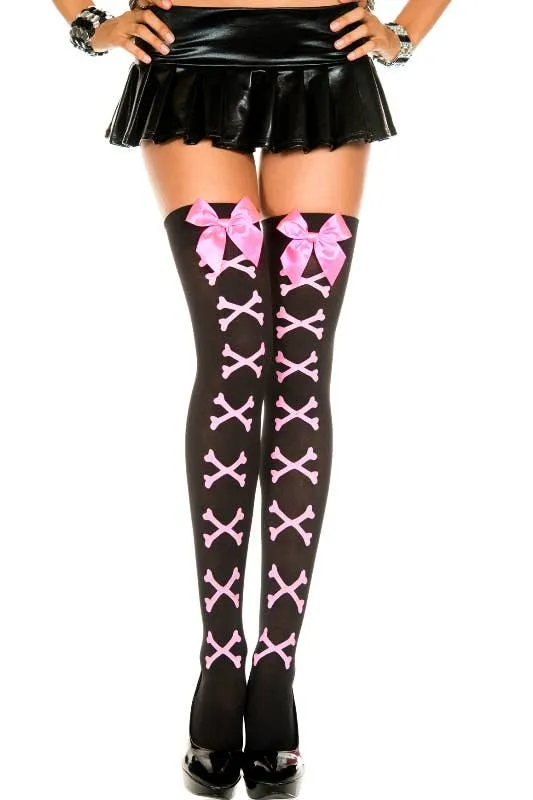 Pink Bows and Crossbones Thigh High Stockings