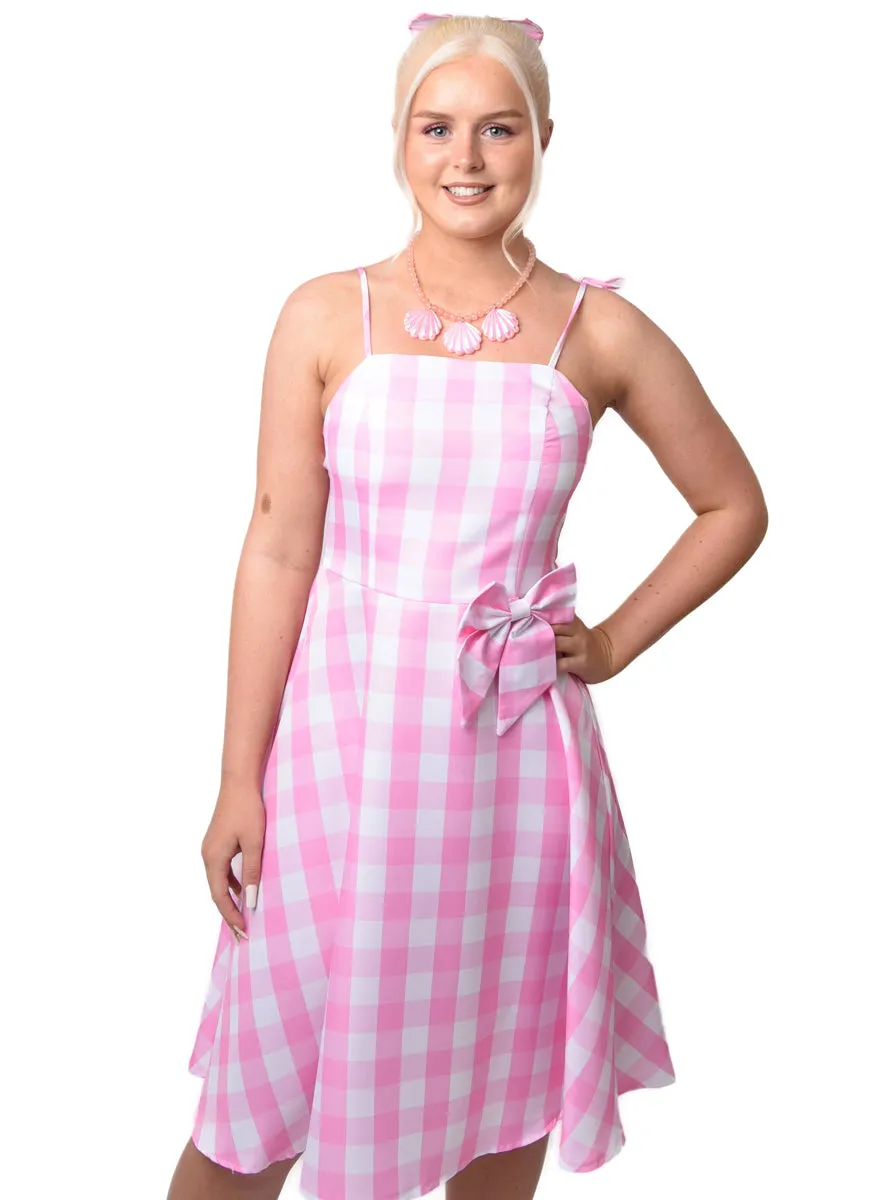 Pink Gingham Barbie Doll Womens Costume Dress
