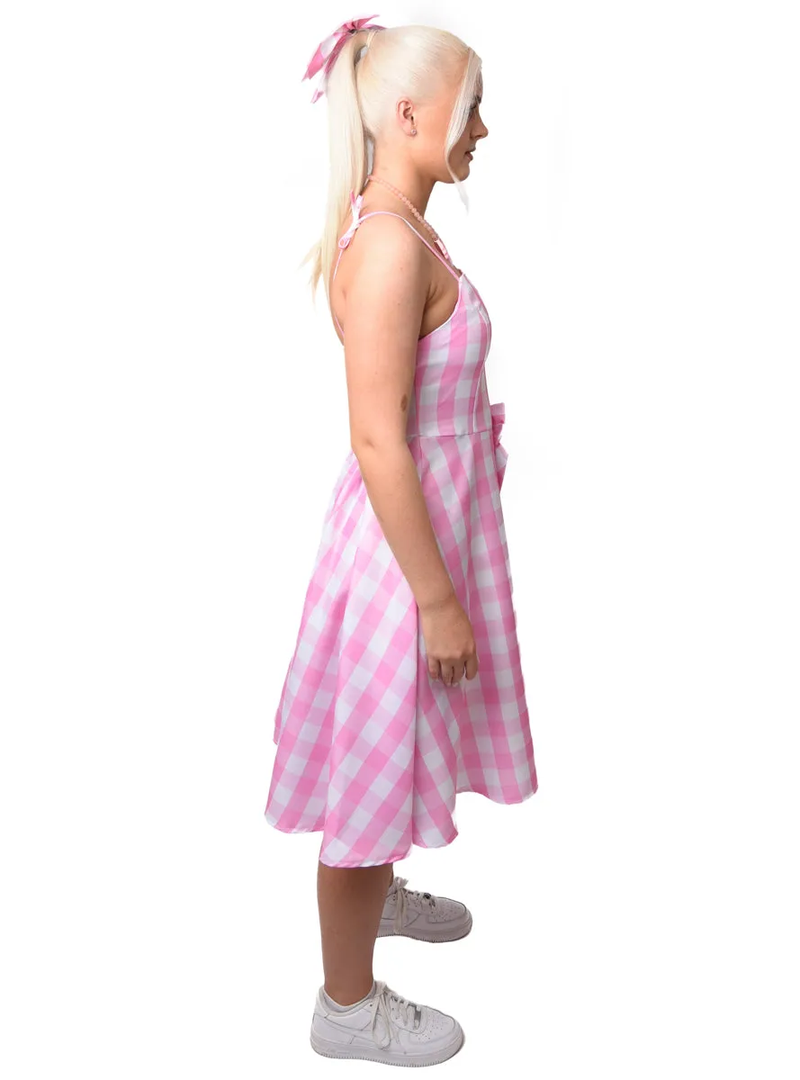 Pink Gingham Barbie Doll Womens Costume Dress