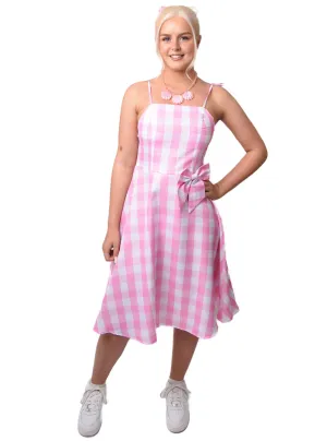 Pink Gingham Barbie Doll Womens Costume Dress