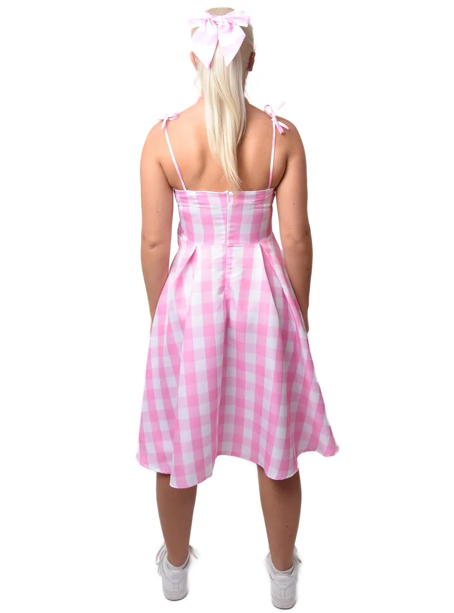 Pink Gingham Barbie Doll Womens Costume Dress