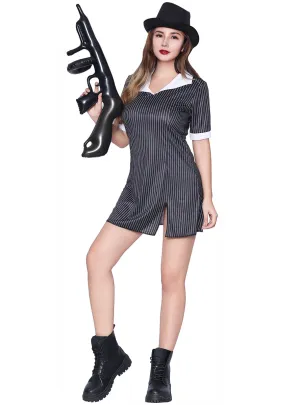 Pinstripe Gangster Sexy Womens 1920s Costume
