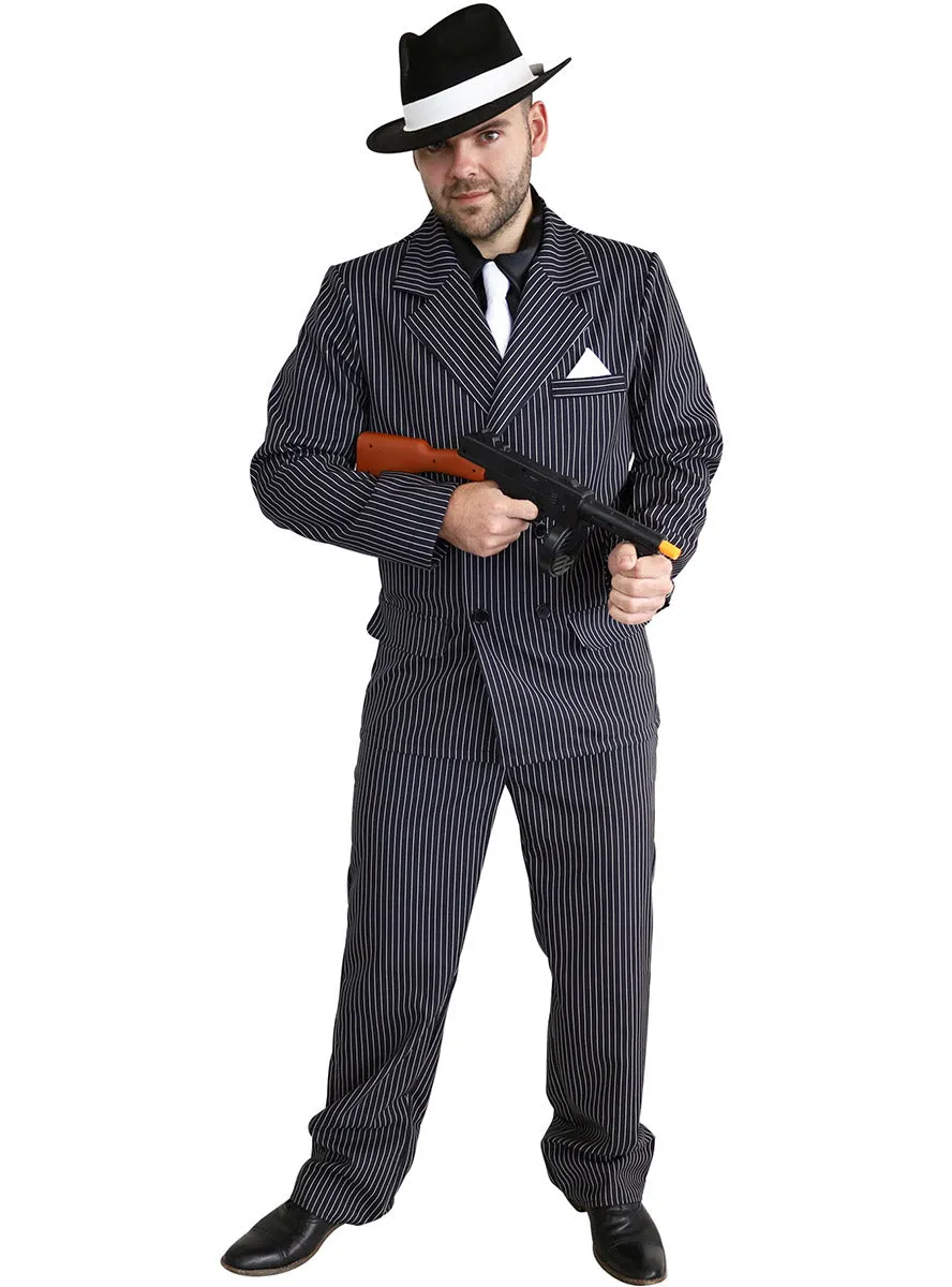 Pinstripe Mens Black And White 1920s Gangster Costume