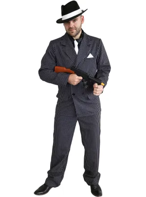 Pinstripe Mens Black And White 1920s Gangster Costume