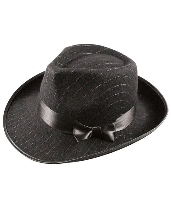 Pinstriped Black 1920s Gangster Fedora Costume Hat