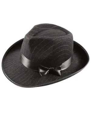 Pinstriped Black 1920s Gangster Fedora Costume Hat