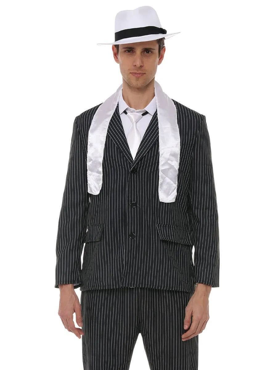 Pinstriped Black and White 1920s Gangster Mens Costume