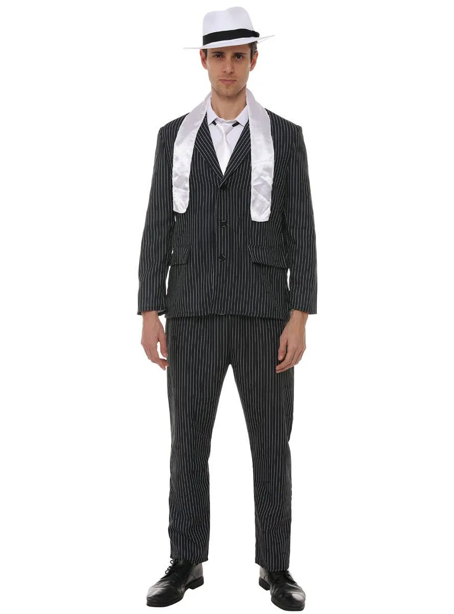 Pinstriped Black and White 1920s Gangster Mens Costume