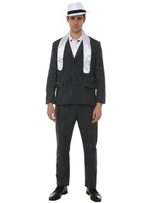 Pinstriped Black and White 1920s Gangster Mens Costume